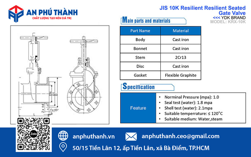 Cấu tạo van cổng ty nổi JIS 10K