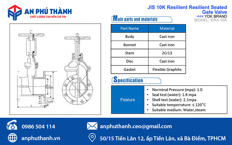 cấu tạo van cổng ty nổi JIS 10K