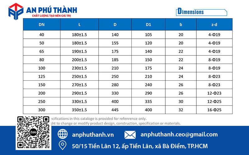 Bảng kích thước van cổng ty nổi