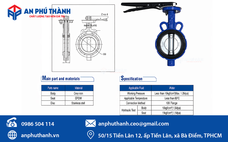 Thông số kỹ thuật van bướm tay gạt YDK (Model KBF(WG)-16)