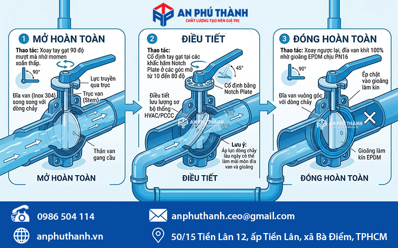 Nguyên tắc vận hành van bướm tay gạt