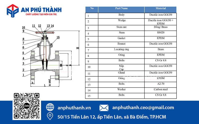 Cấu tạo của van cổng ty chìm YDK - KNX-16