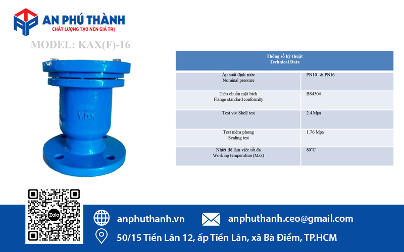Thông số kỹ thuật van xả khí mặt bích YDK