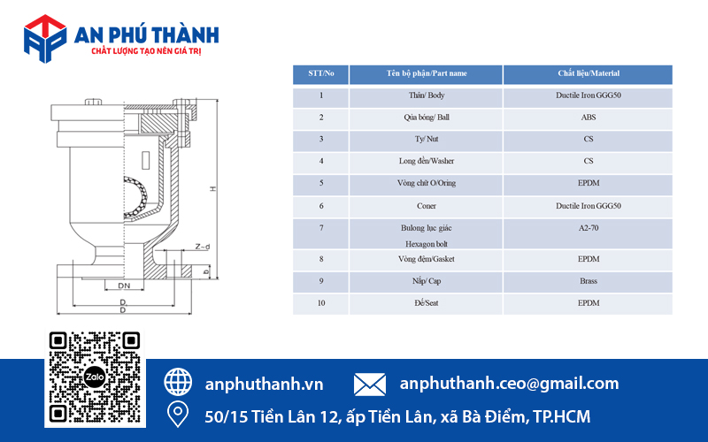 Thông số kỹ thuật van xả khí mặt bích YDK