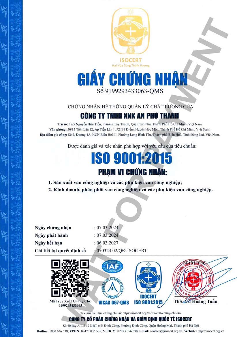 chứng chỉ ISO 9001-2015