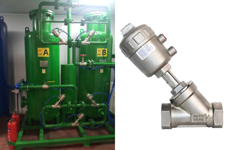 Van y xiên điều khiển khí nén được lắp đặt trong hệ thống
