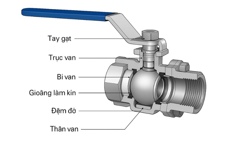 Cấu tạo của van bi tay gạt inox