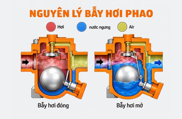 Nguyên lý hoạt động của bẫy hơi phao