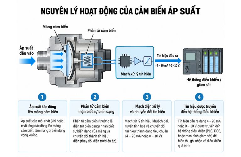 Nguyên lý hoạt động của cảm biến áp suất